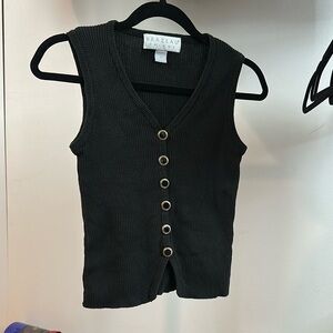 Brazeau Tricot Black Knit Vest Tank Sweater Ribbed 100% Cotton Vintage